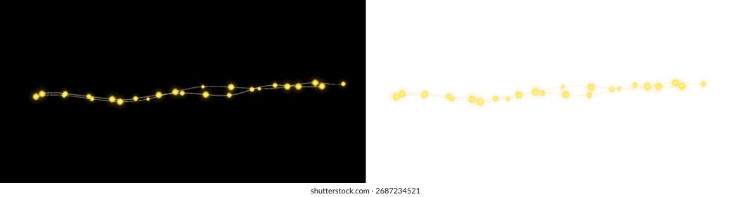 Festive Light String PNG Decorative Holiday Border Background.