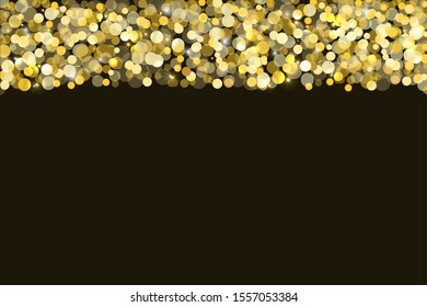 Festive lights, bright shine border on black background