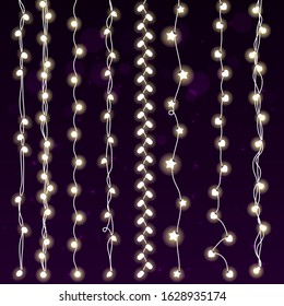 Festive lights realistic design elements with elegant style. Glowing lights for Holiday greeting card design.