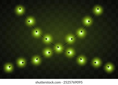 Festive lights. String of glowing golden lights arranged at an angle. Ideal for decorating events, holidays, or outdoor settings. The dark background highlights the glowing elements.