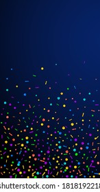Festive likable confetti. Celebration stars. Festive confetti on dark blue background. Graceful festive overlay template. Vertical vector background.
