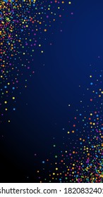 Festive likable confetti. Celebration stars. Joyous confetti on dark blue background. Fine festive overlay template. Vertical vector background.