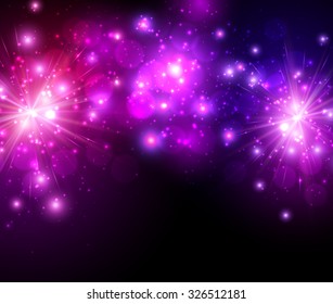 Festive lilac firework background. Vector illustration.