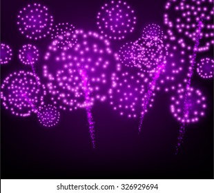 Festive lilac firework background. Vector illustration.