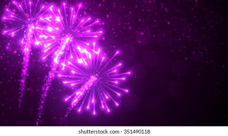 Festive lilac firework background. Vector illustration.