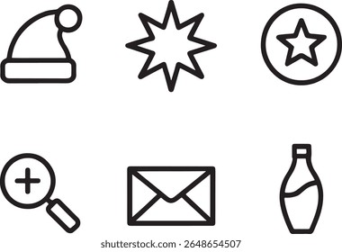Festive Line Art Icons A Christmas Collection Conveying Holiday Cheer and Symbolism in a Minimalist Style for Graphic Design