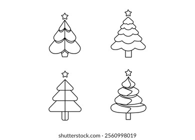 Festive line art pine tree featuring handmade decorations, holiday decor, colorful decorations, winter decoration, seasonal decor, festive atmosphere, festive colors, colorful foliage, winter decor