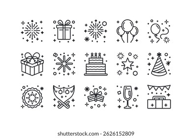 Festive Line Icons for Celebrations and Parties
