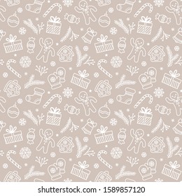 Festive linear seamless pattern for winter Holidays.