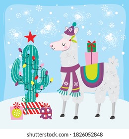 Festive Llama and Cactus Tree