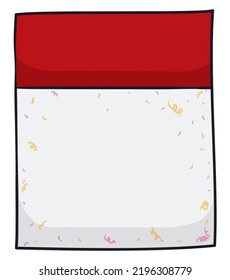 Festive loose-leaf calendar template decorated with confetti and streamers in cartoon style.