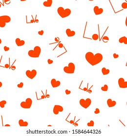 Festive love and hearts seamless pattern glyph. Valentine's Day, Birthday, Mother's Day. For design, packaging, gift paper, notebook cover, fabric.