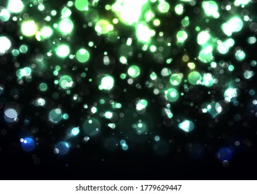 Festive luminous background with colorful lights bokeh. Christmas glowing bokeh confetti and spark overlay texture. Abstract glowing bokeh lights isolated on black background. Vector illustration.