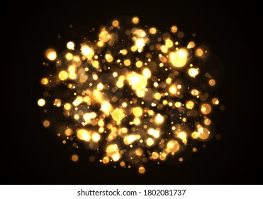 Festive luminous background with colorful lights bokeh. Christmas glowing bokeh confetti and spark overlay texture. Abstract glowing bokeh lights isolated on black background. Vector illustration.