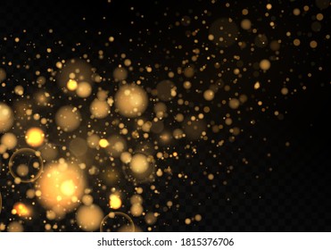 Festlicher heller Hintergrund mit bunten Lichtern Bokeh. Weihnachtsglühende Bokeh-Konfetti und Funke-Overlay-Textur. Abstrakte, leuchtende Bokeh-Lichter einzeln auf schwarzem Hintergrund. Vektorgrafik.