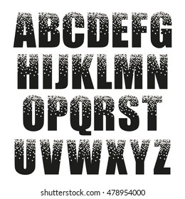 Festive luxury alphabet letters with glamour silver glitter confetti