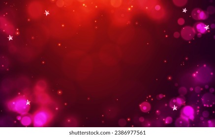 Fondo luminoso mágico mágico de color rojo y rosa. Concepto de Navidad Tarjeta de felicitación de Navidad. Antecedentes de Año Nuevo. Efecto Bokeh. Afiche de la festividad mágica, cartel. Parpadeando mágicas partículas de polvo. EPS10 vectores.