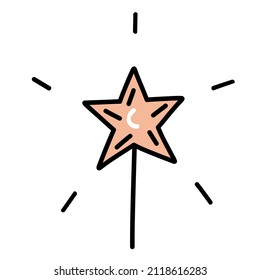 Estrella de varita mágica festiva. Ilustración vectorial dibujada a mano en estilo doodle. Elemento aislado sobre un fondo transparente.