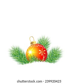 festive marble with the branches of fir-tree on to snow,  vector  illustration