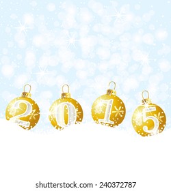 festive marbles with numbers 2015 lie on to snow,  vector  illustration