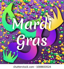Festive mardi gras background greeting card. Carnival holiday celebration with mask decoration. Vector illustration
