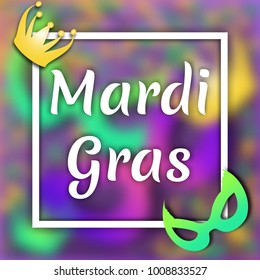 Festive mardi gras background greeting card. Carnival holiday celebration with mask decoration. Vector illustration