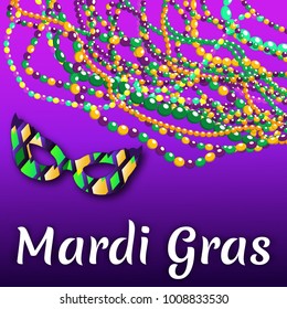 Festive mardi gras background greeting card. Carnival holiday celebration with mask decoration. Vector illustration
