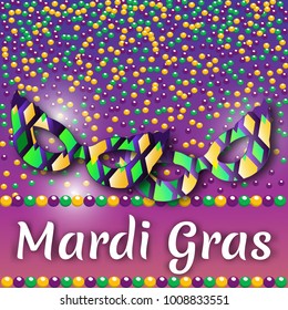 Festive mardi gras background greeting card. Carnival holiday celebration with mask decoration. Vector illustration