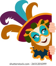 Festive Masked Figure Peeking Corner, happy Carnival of Venice