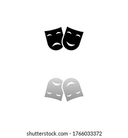 Festive masks. Black symbol on white background. Simple illustration. Flat Vector Icon. Mirror Reflection Shadow. Can be used in logo, web, mobile and UI UX project