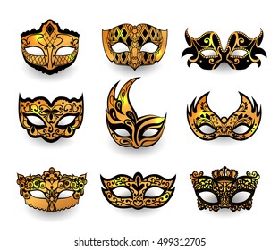 Festive masks isolated on white background. Vector illustration.