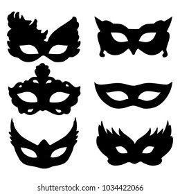 Festive masks silhouette in black on a white background. Vector illustration. Flat design.