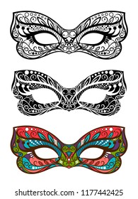 Festive masks vector set. Decorative carnival masks isolated on white background