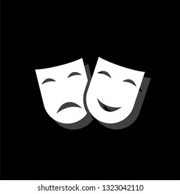 Festive masks. White flat simple icon with shadow