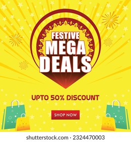 Festive Mega Deals, Online Shopping Offers Logo unit. Festival sale, Festival Offer. Discount unit ads