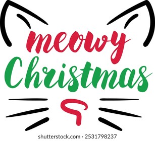 Festive Meowy Christmas Typography Design. Vector Illustration