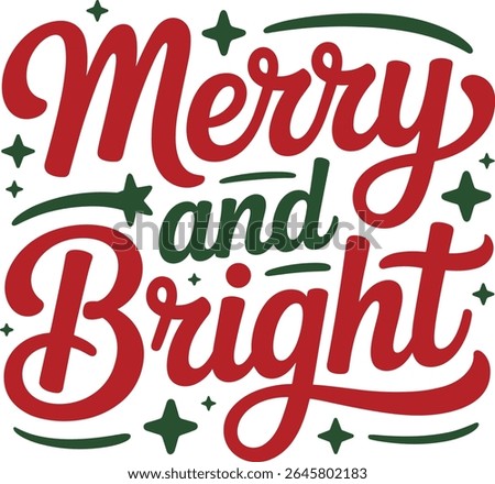 Festive Merry and Bright Christmas Typography Design with Stars