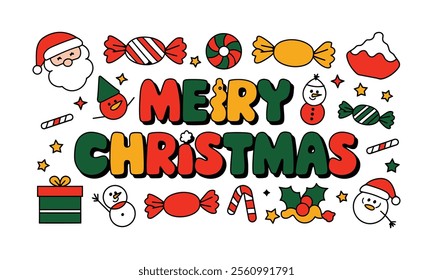 Festive Merry Christmas Design with Santa and Snowman