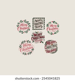 Festive Merry Christmas Greeting with Red and Green Holiday Accents
 Christmas Card Design with Holly Wreath and Flowing Calligraphy
 Classic Merry Christmas Card with Wreath and Berries

