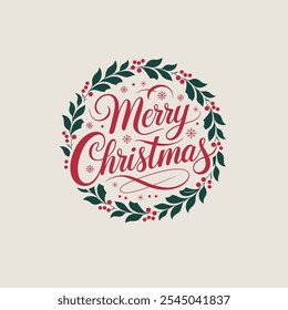 Festive Merry Christmas Greeting with Red and Green Holiday Accents
 Christmas Card Design with Holly Wreath and Flowing Calligraphy
 Classic Merry Christmas Card with Wreath and Berries

