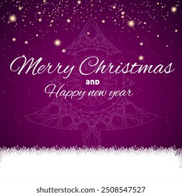 Festive Merry Christmas and Happy New Year message with abstract tree design on a purple backdrop. Covers holiday, greeting, celebration, and winter themes. Perfect for festive cards, decorations, and
