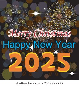 Festive Merry Christmas and Happy New Year 2025 Celebration Graphic