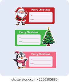 Festive Merry Christmas labels featuring printable stickers for holiday gift wrapping. collection of tags