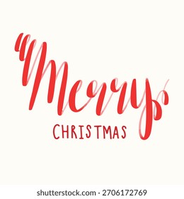 Festive 'Merry Christmas' text in elegant red script. Christmas-themed design with a cheerful, festive feel. Perfect for holiday greetings and Christmas cards. Christmas greeting typography vector.