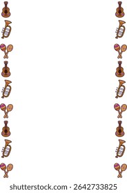 Festive Mexican Fiesta Vector Border Design: A cheerful repeating pattern featuring guitars, trumpets, and maracas, perfect for invitations, banners, or party decorations.