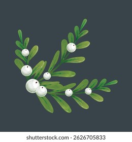 Festive Mistletoe Corner Decoration for Holiday Season in watercolor design and isolated background