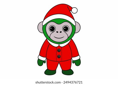 Festive Monkey in Santa Claus Costume Color Illustration. A colorful illustration of a monkey in a Santa Claus costume, perfect for festive designs.