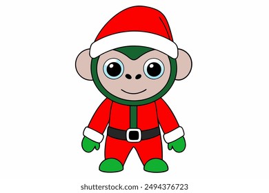 Festive Monkey in Santa Claus Costume Color Illustration. A colorful illustration of a monkey in a Santa Claus costume, perfect for festive designs.