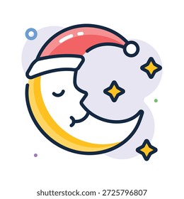Festive moon wearing a Santa hat representing Christmas night, premium vector