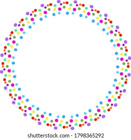 Plantilla de vector de círculo de confeti multicolor festivo para diseño de papel estacionario, plantilla de invitación a evento, marco vacío para agregar foto, espacio para texto, anuncio de celebración, tarjetas flash de enseñanza 
